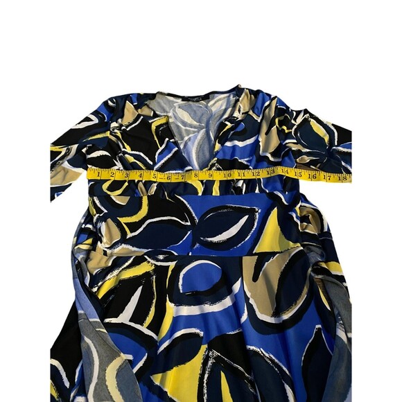 B Moss Womens Sz S Fit & Flare Dress Blue Black Floral Tie Waist Long Sleeve - Picture 4 of 6